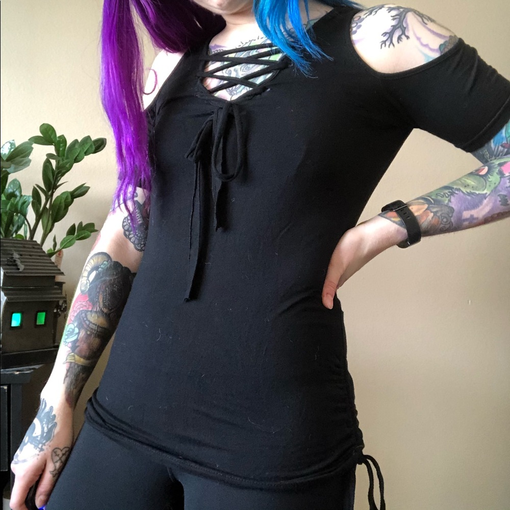 Cold Shoulder Lace Back Shirt